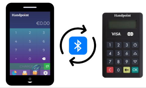 Handpoint mPOS app on a phone connected via Bluetooth to HiLite reader